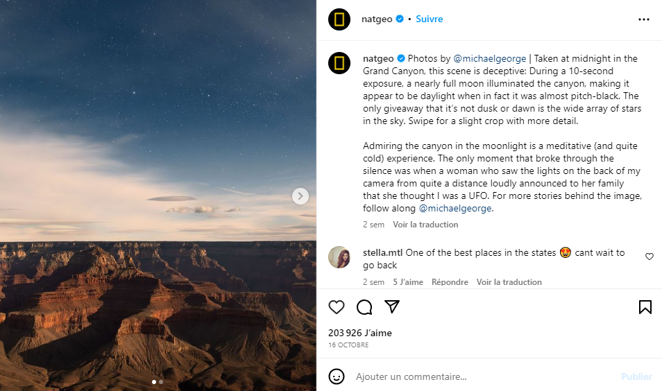 post paysage sur compte instagram nat geo