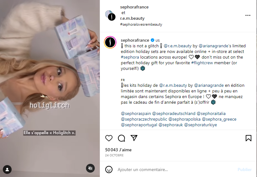 post instagram de sephora avec ariana grande