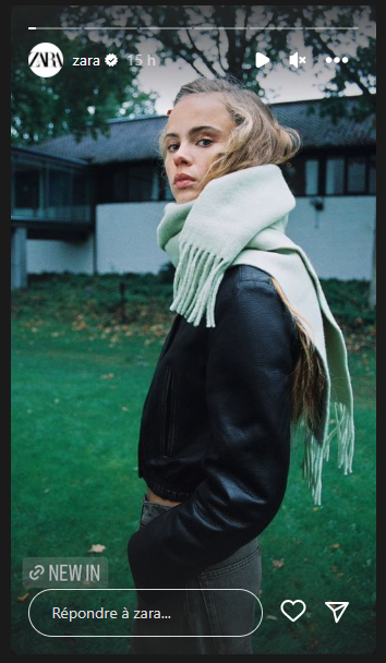 story instagram zara avec une mannequin qui porte écharpe
