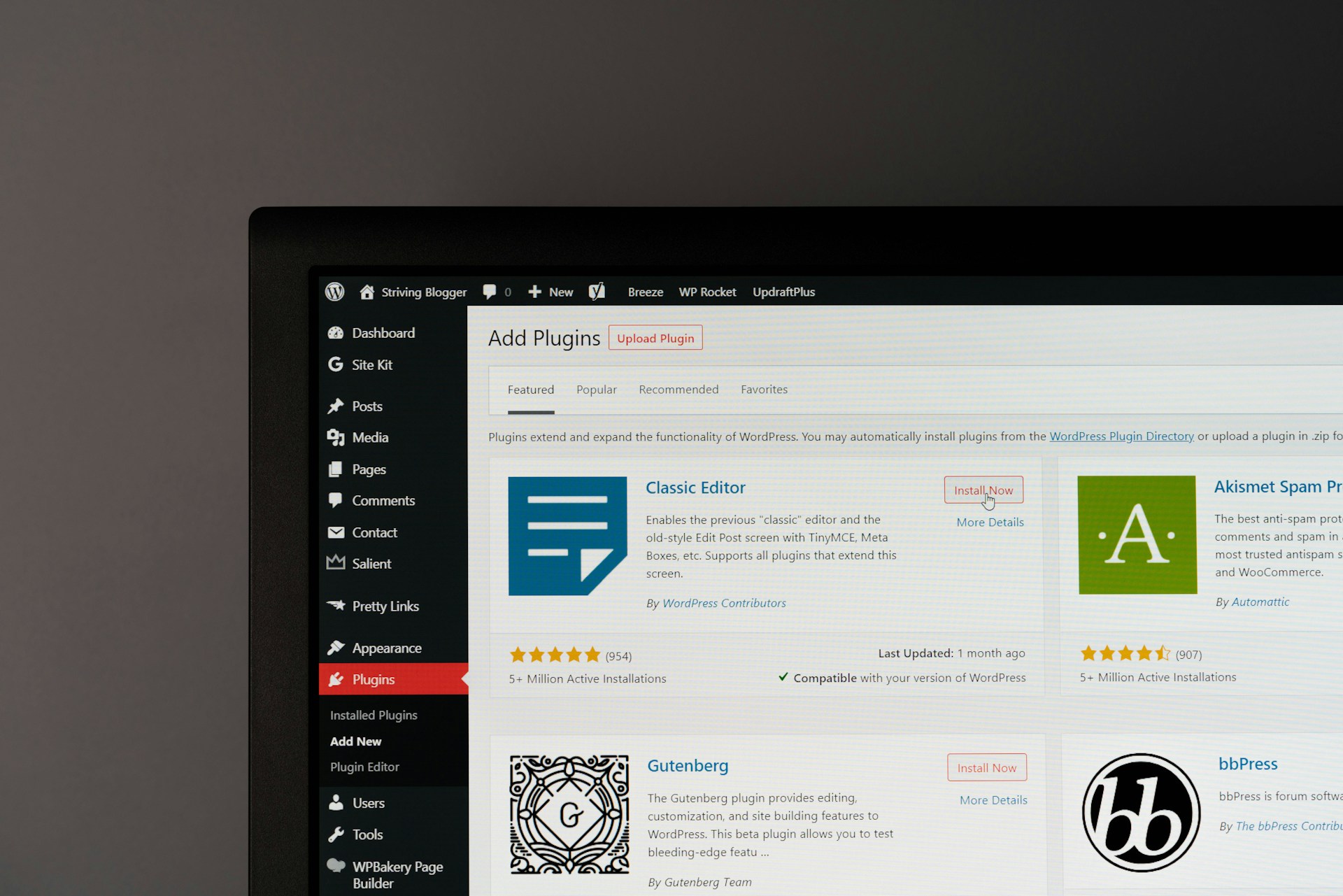 affichage extension wordpress