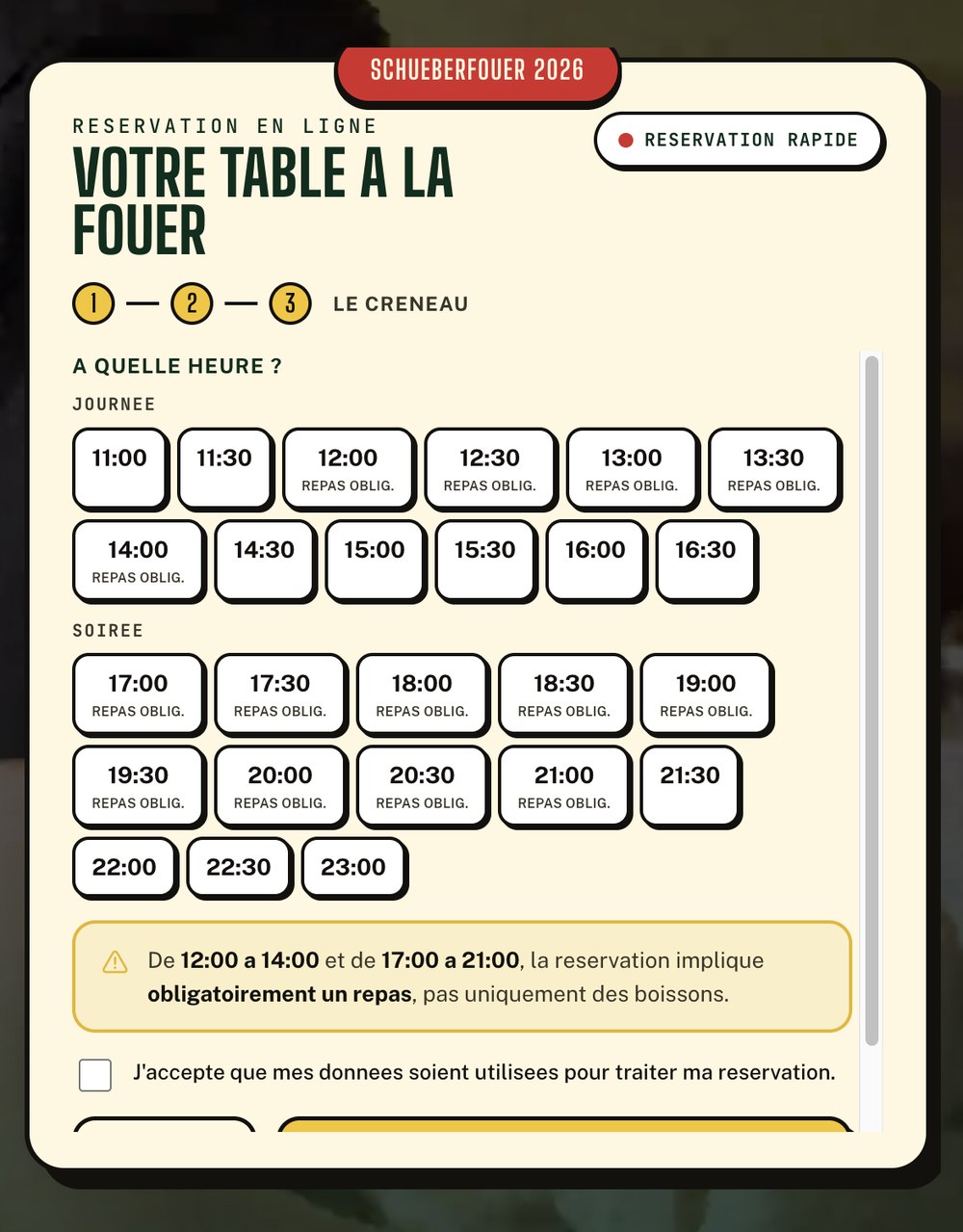 Étape 3 du tunnel de réservation : choix du créneau horaire